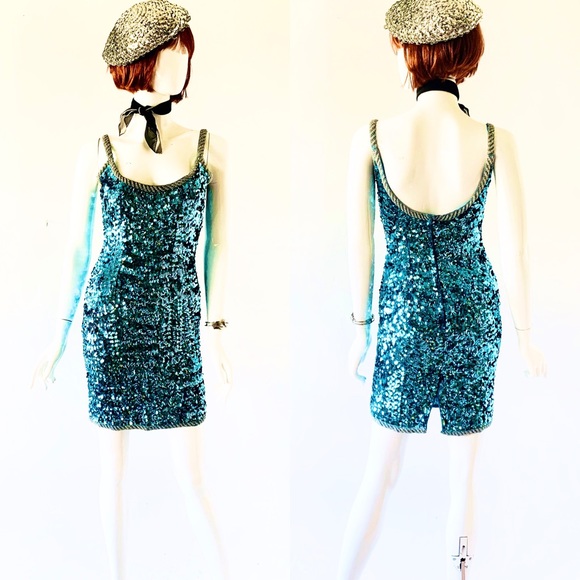 VTG 1980’s SWEE LO Wiggle Bombshell Sequins Dress - Picture 2 of 8